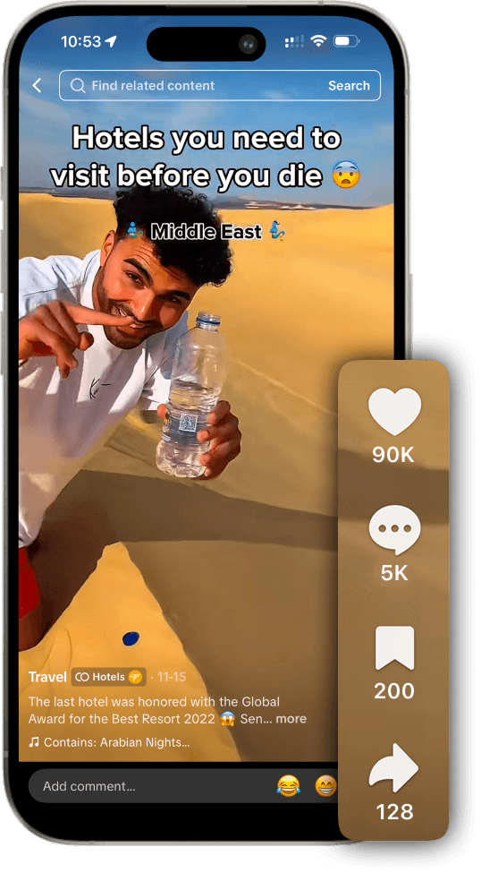 Phone mockup with lower-right engagement controls